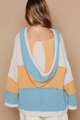 POL Color Block Long Sleeve Hooded Sweater OutfitFlow